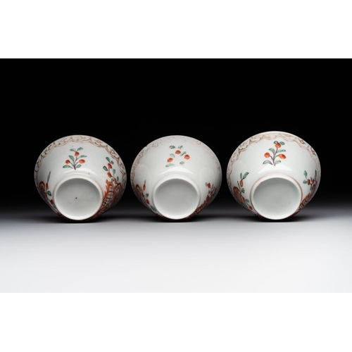 237 - Six Japanese Dutch-decorated or Amsterdams bont 'William and Mary' cups and saucers, Edo, 18th C.Dia... 