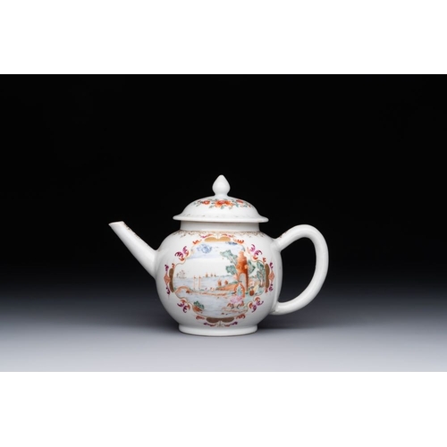 250 - A Chinese famille rose Meissen-style teapot and stand, QianlongL.: 17,5 cm - H.: 12,3 cm (the teapot... 