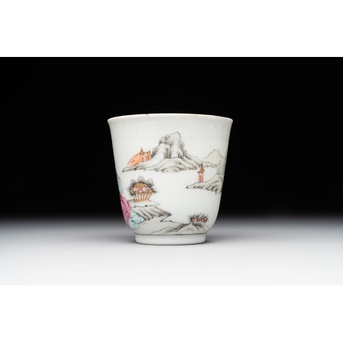 254 - A Chinese famille rose 'erotic subject' cup and saucer, Yongzheng/QianlongDia.: 13 cm (the saucer)Di... 