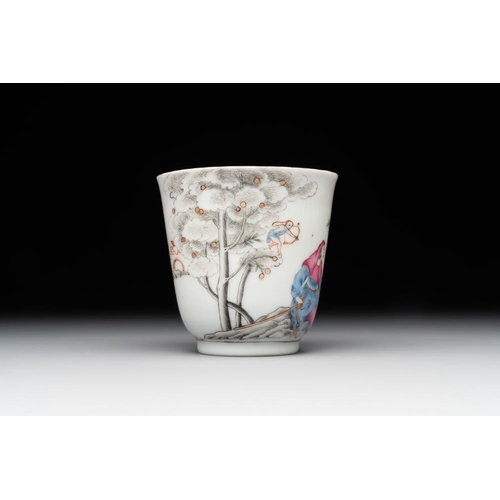 254 - A Chinese famille rose 'erotic subject' cup and saucer, Yongzheng/QianlongDia.: 13 cm (the saucer)Di... 