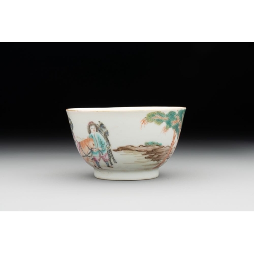 255 - A Chinese famille rose 'Don Quixote' cup and saucer, 18/19th C.Dia.: 8 cm - H.: 4,5 cm (the cup)Dia.... 