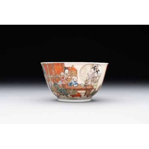 257 - An exceptional Chinese famille rose semi-eggshell porcelain cup and saucer with fine figural design,... 