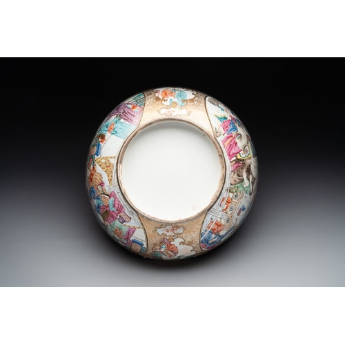 268 - A rare and large Chinese Canton famille rose 'mandarin subject' bowl, Hua Xuan and Ju Qing mark, Qia... 