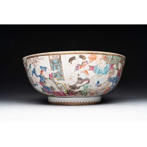 268 - A rare and large Chinese Canton famille rose 'mandarin subject' bowl, Hua Xuan and Ju Qing mark, Qia... 