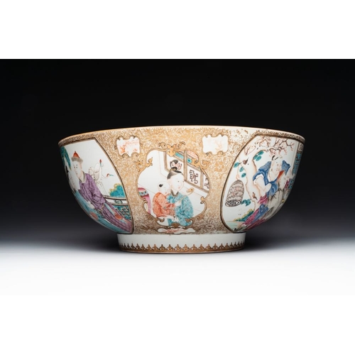 268 - A rare and large Chinese Canton famille rose 'mandarin subject' bowl, Hua Xuan and Ju Qing mark, Qia... 