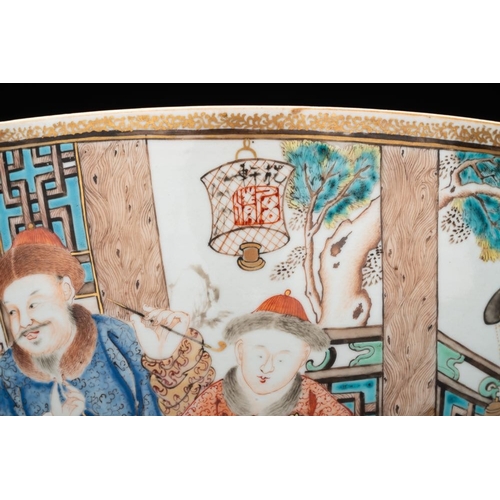 268 - A rare and large Chinese Canton famille rose 'mandarin subject' bowl, Hua Xuan and Ju Qing mark, Qia... 