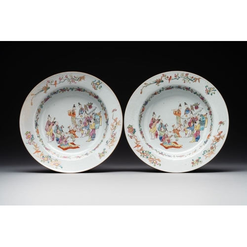 282 - Four Chinese famille rose 'ladies playing music with children' plates, QianlongDia.: 22,6 cmThe abse... 