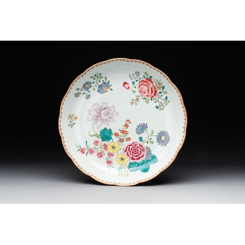 283 - Eleven Chinese famille rose plates and dishes with fine floral design, QianlongDia.: 28,5 cm (the la... 