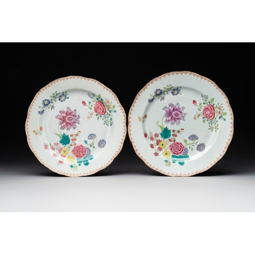 283 - Eleven Chinese famille rose plates and dishes with fine floral design, QianlongDia.: 28,5 cm (the la... 