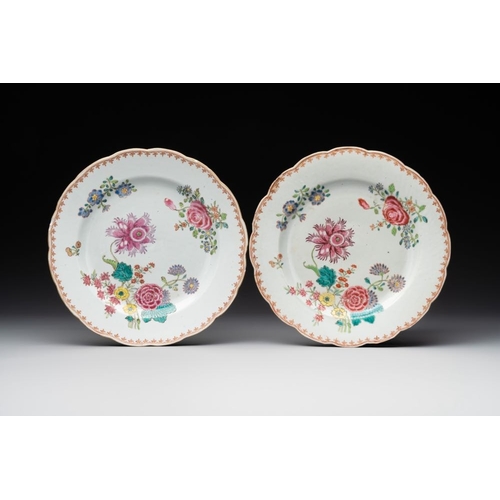 283 - Eleven Chinese famille rose plates and dishes with fine floral design, QianlongDia.: 28,5 cm (the la... 