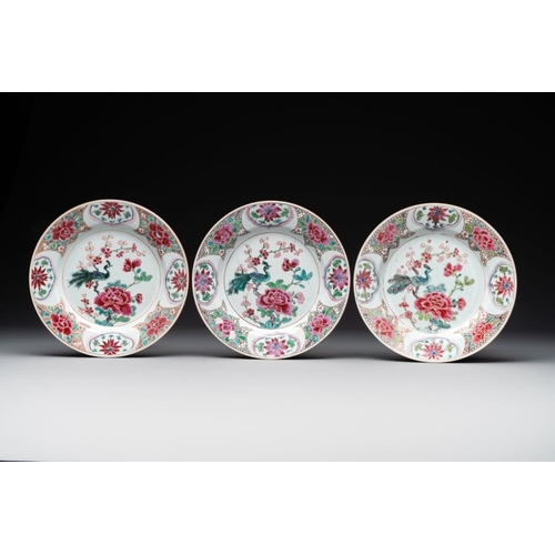 294 - Six Chinese famille rose 'peacock and flowers' plates, YongzhengDia.: 23,2 cmThe absence of a condit... 