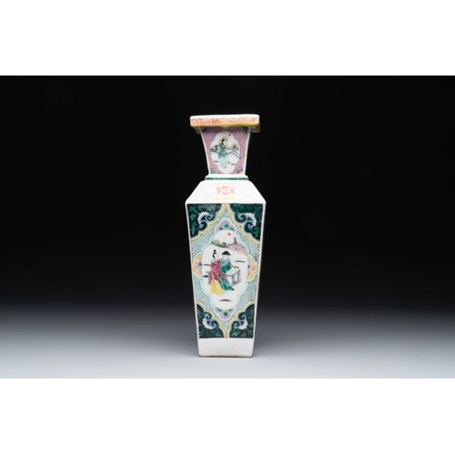 305 - A square Chinese famille rose 'Xi Xiang Ji' vase, YongzhengH.: 30 cm
 Provenance: An important Briti... 