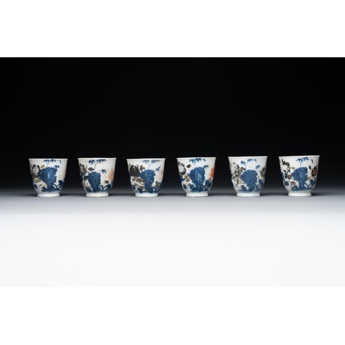 332 - A set of six Chinese Imari-style cups and saucers from the Nanking cargo, QianlongH.: 7 cm (each cup... 