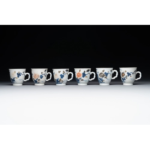 332 - A set of six Chinese Imari-style cups and saucers from the Nanking cargo, QianlongH.: 7 cm (each cup... 