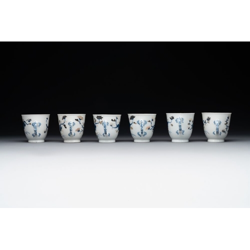 332 - A set of six Chinese Imari-style cups and saucers from the Nanking cargo, QianlongH.: 7 cm (each cup... 