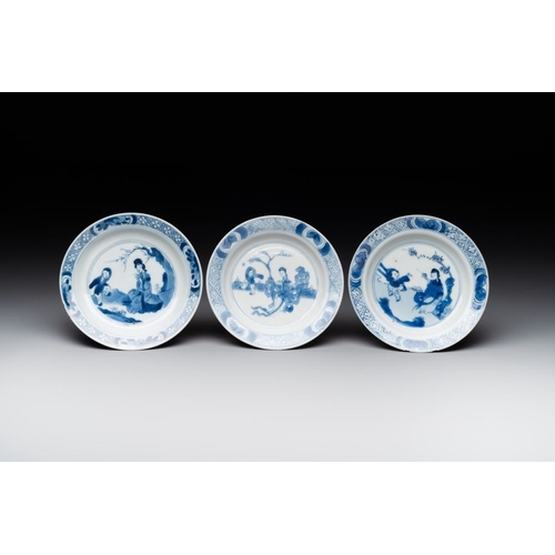 345 - A Chinese blue and white vase, a covered bowl and six saucers, Chenghua and artemisia leaf mark, Kan... 