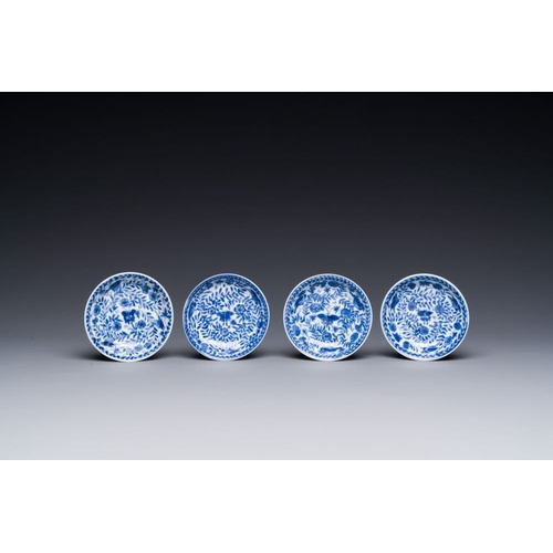 349 - Four Chinese blue and white miniature cups and saucers, butterfly mark, KangxiDia.: 6,5 cm (the sauc... 