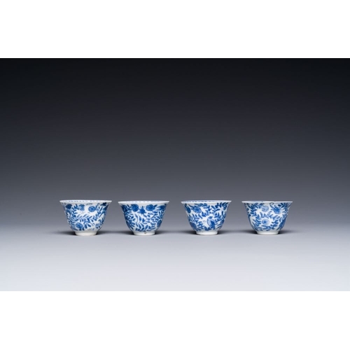 349 - Four Chinese blue and white miniature cups and saucers, butterfly mark, KangxiDia.: 6,5 cm (the sauc... 