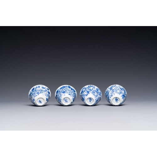 349 - Four Chinese blue and white miniature cups and saucers, butterfly mark, KangxiDia.: 6,5 cm (the sauc... 