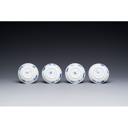 349 - Four Chinese blue and white miniature cups and saucers, butterfly mark, KangxiDia.: 6,5 cm (the sauc... 