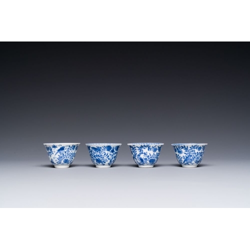 349 - Four Chinese blue and white miniature cups and saucers, butterfly mark, KangxiDia.: 6,5 cm (the sauc... 