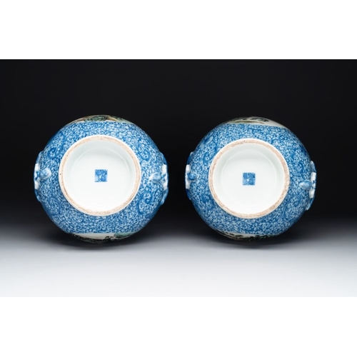 355 - A pair of Chinese famille rose 'hu' vases with fine landscapes, Qianlong mark, RepublicH.: 37 cm (in... 