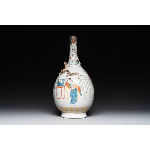 356 - A Chinese famille rose 'Wu Shuang Pu' bottle vase, 19th C.H.: 43,5 cmThe absence of a condition repo... 