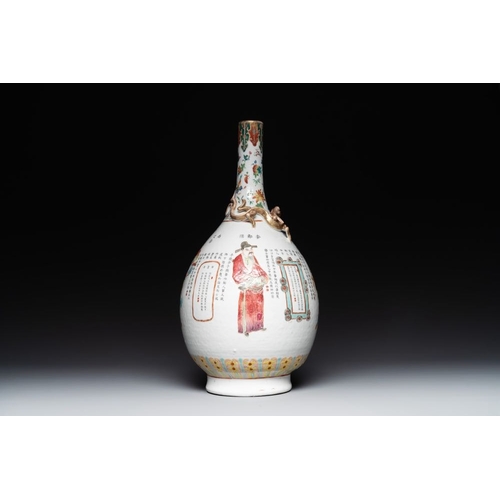 356 - A Chinese famille rose 'Wu Shuang Pu' bottle vase, 19th C.H.: 43,5 cmThe absence of a condition repo... 