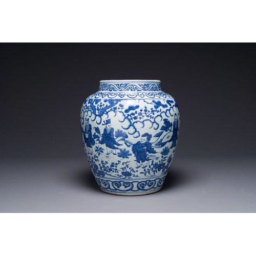 370 - A Chinese blue and white 'Ba Xian Zhu Shou' jar, Wanli mark and possibly of the periodH.: 35 cmThe a... 