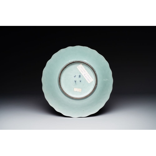 375 - A Chinese famille rose Guanyin and a celadon-glazed dish, Chenghua mark, Qianlong/JiaqingDia.: 29,5 ... 