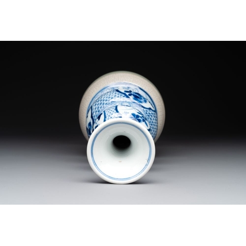 378 - A rare Chinese blue and white, celadon-and-ge-glazed triple gourd vase, KangxiH.: 27,5 cmThe absence... 