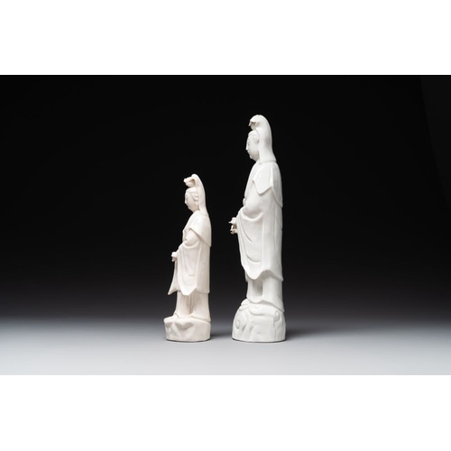 389 - Two Chinese Dehua blanc de Chine figures of Guanyin, 18th C.H.: 44 cm H.: 32 cm The absence of a con... 