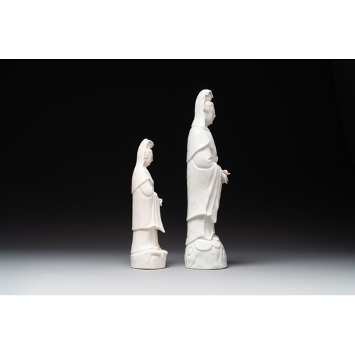 389 - Two Chinese Dehua blanc de Chine figures of Guanyin, 18th C.H.: 44 cm H.: 32 cm The absence of a con... 