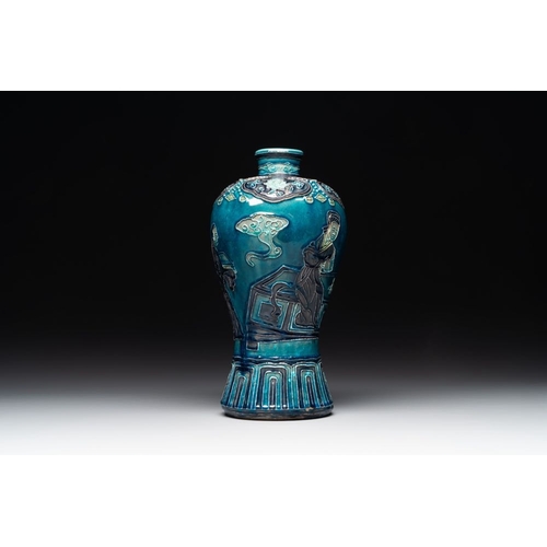 393 - A fine Chinese Fahua 'meiping' vase with figural design, MingH.: 27 cmThe absence of a condition rep... 