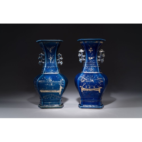 417 - A pair of Chinese gilt-decorated powder-blue vases, QianlongH.: 40,5 cm (the tallest)
 Provenance: T... 