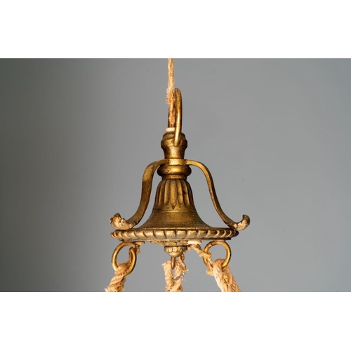 430 - A French chandelier inset with Chinese famille verte plaques, 19th C.Dia.: 39 cm - H.: 55 cmThe abse... 