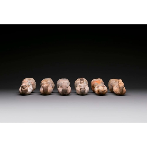 434 - An impressive set of 12 Chinese cold painted terracotta zodiac figures, MingH.: 21,6 cm (the tallest... 