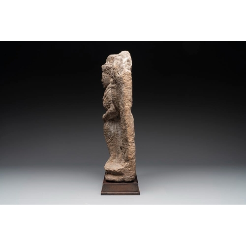 455 - An Indonesian lavastone stele depicting goddess Durga, Central Java, 10/11th C.L.: 30 cm - H.: 45,5 ... 