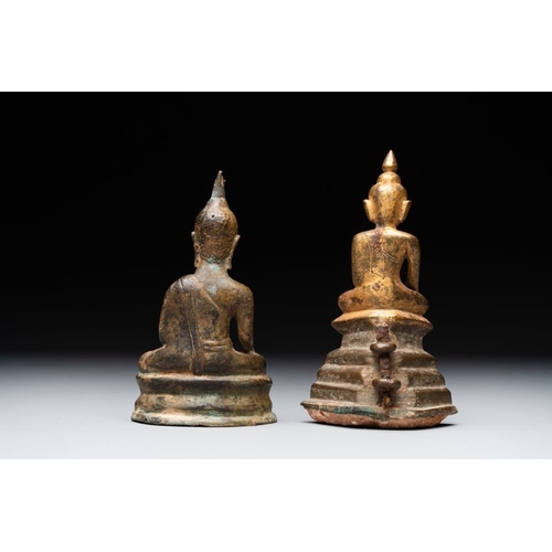 457 - Four various Burmese bronze Buddhas, 15/17th C.H.: 38 cm (the tallest)H.: 11,9 cm (the smallest)The ... 