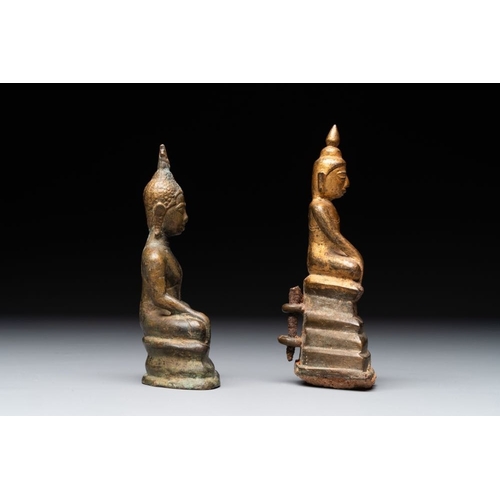 457 - Four various Burmese bronze Buddhas, 15/17th C.H.: 38 cm (the tallest)H.: 11,9 cm (the smallest)The ... 