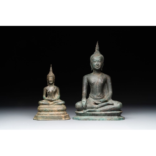 457 - Four various Burmese bronze Buddhas, 15/17th C.H.: 38 cm (the tallest)H.: 11,9 cm (the smallest)The ... 