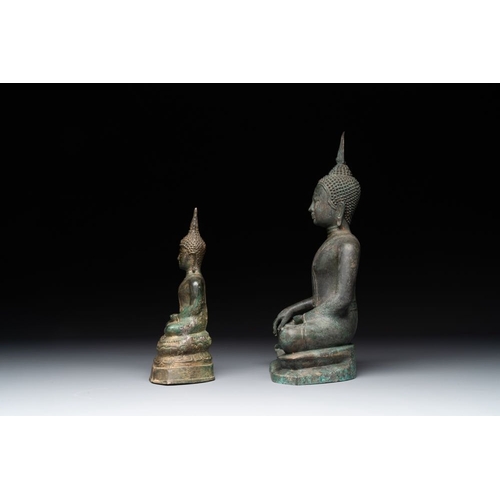 457 - Four various Burmese bronze Buddhas, 15/17th C.H.: 38 cm (the tallest)H.: 11,9 cm (the smallest)The ... 