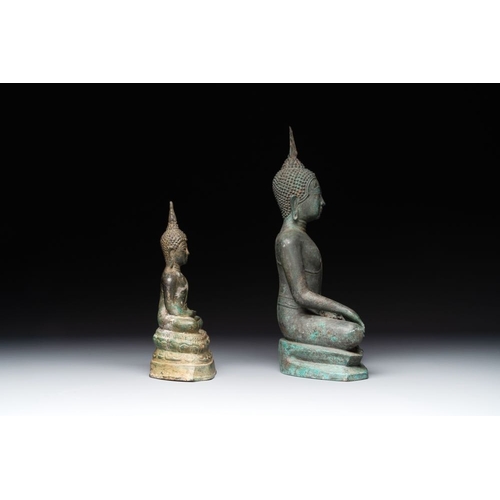 457 - Four various Burmese bronze Buddhas, 15/17th C.H.: 38 cm (the tallest)H.: 11,9 cm (the smallest)The ... 