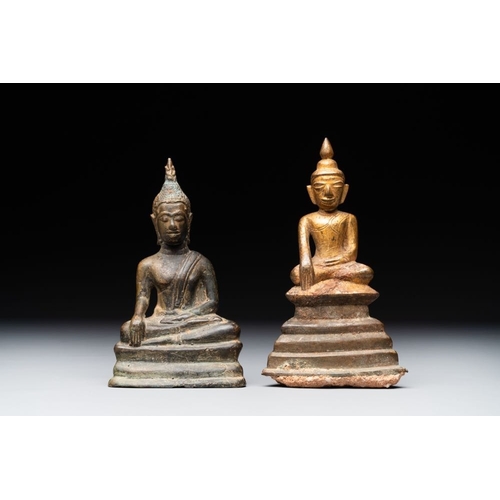 457 - Four various Burmese bronze Buddhas, 15/17th C.H.: 38 cm (the tallest)H.: 11,9 cm (the smallest)The ... 