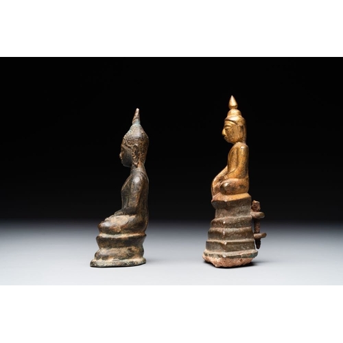 457 - Four various Burmese bronze Buddhas, 15/17th C.H.: 38 cm (the tallest)H.: 11,9 cm (the smallest)The ... 