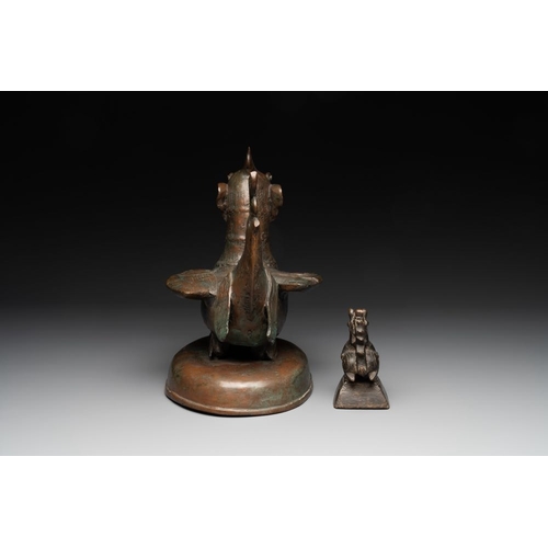 459 - A large bronze sculpture and an opium weight in shape of Hintha or Hamsa, Burma/India, 17/18th C.L.:... 