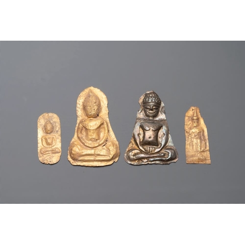 465 - Four sheets of gold repousse votive plaques of Buddha Sakyamuni, Burma, 12th C.Dim.: 9,6 x 6 cm (the... 