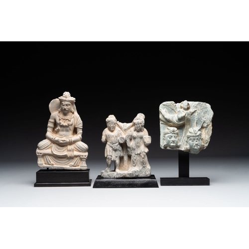 473 - Four Gandhara grey schist fragments with Buddha and Bodhisattva, 1st/3rd C.H.: 26 cm - L.: 23,5 cm (... 