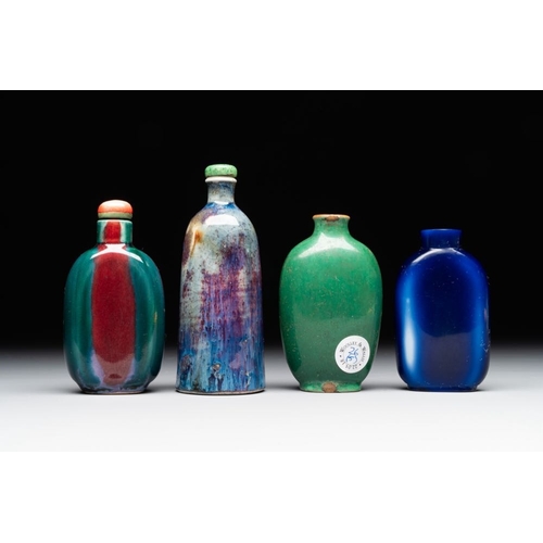 490 - Nine monochrome Chinese porcelain and glass snuff bottles, 19/20th C.H.: 10,7 cm (the tallest, incl.... 