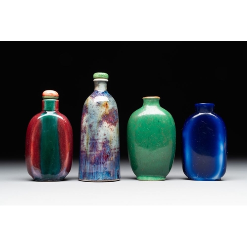 490 - Nine monochrome Chinese porcelain and glass snuff bottles, 19/20th C.H.: 10,7 cm (the tallest, incl.... 